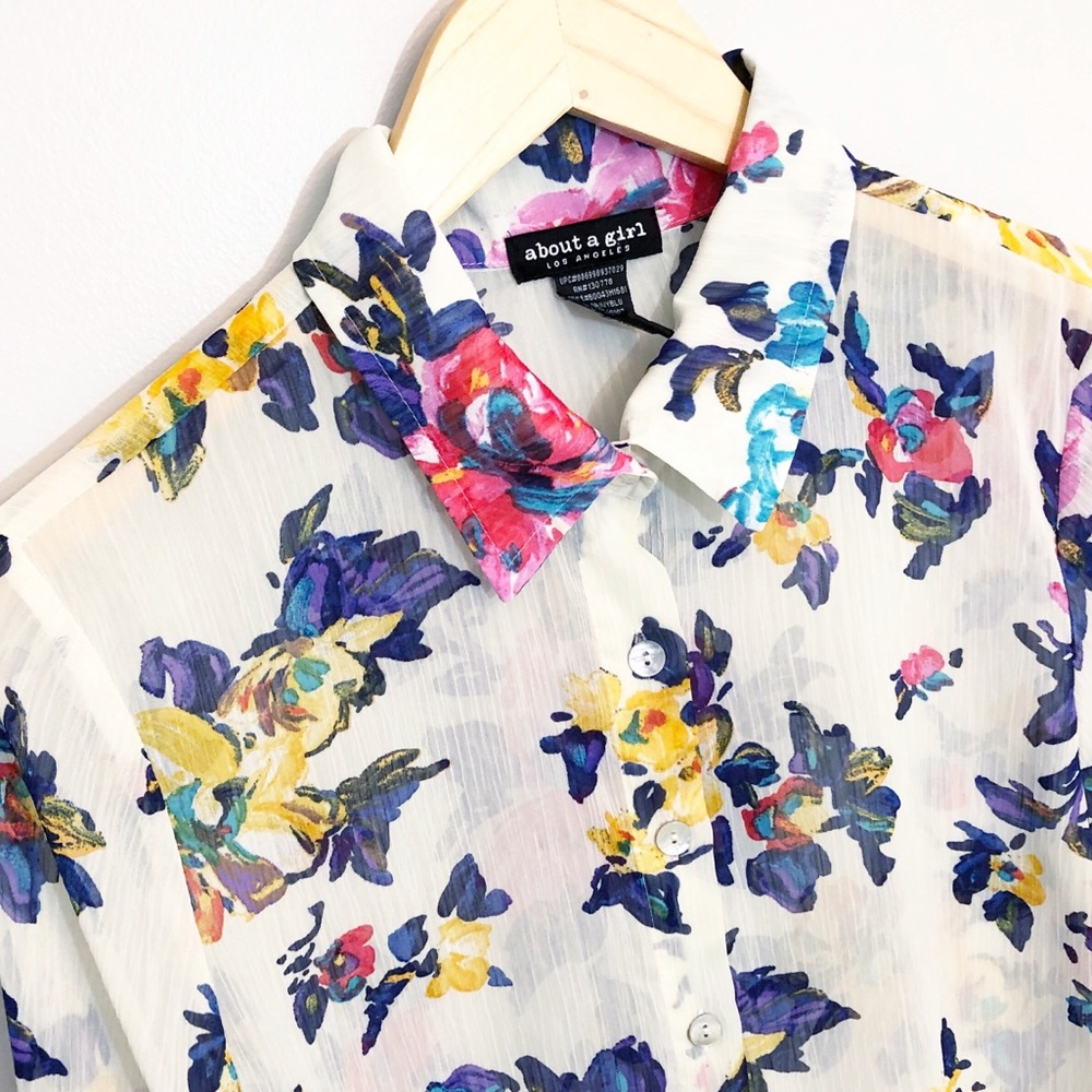 🔴 Long Sleeve Floral Print Button Down Dress Shirt in Medium | About a Girl LA